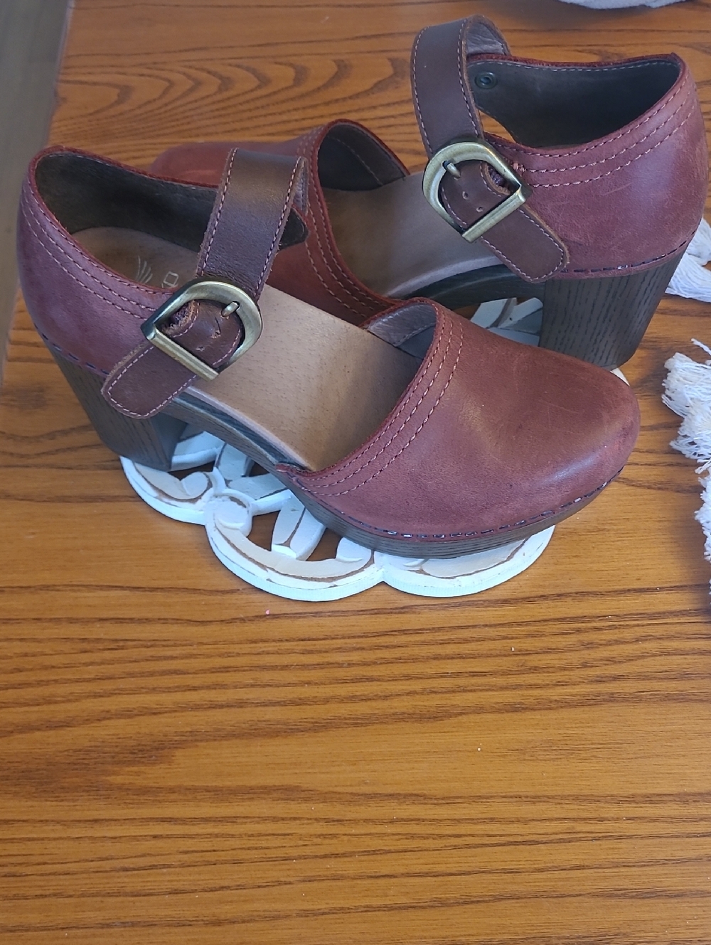 Dansko Burgundy Mary Jane Clog Heels with Buckle